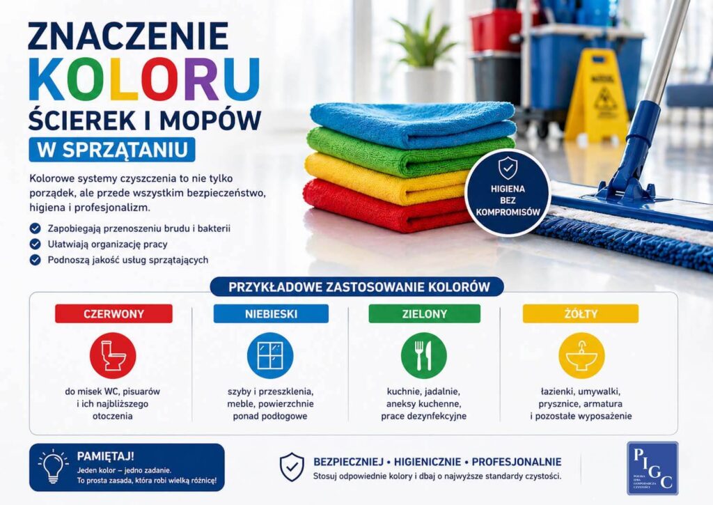 System kodowania kolorystycznego ścierek do sprzątania